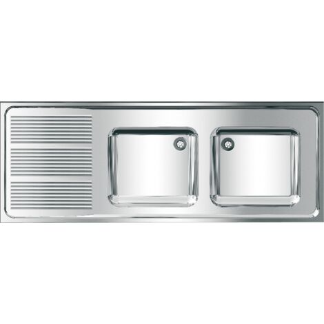 KWC AR Évier professionnel, MAXIMA, acier inoxydable, 2 bacs, 1600x382x600 mm, vidage à gauche