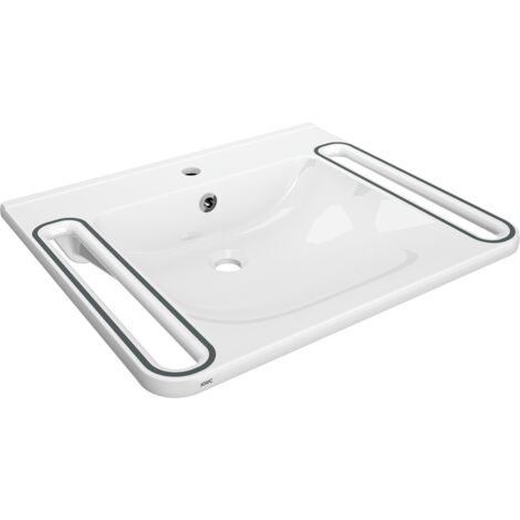 KWC AR Lavabo individuel, MEDCARE, MIRANIT, 650x150x550 mm, blanc/gris, mit Hahn, mit Ablauf, Größe