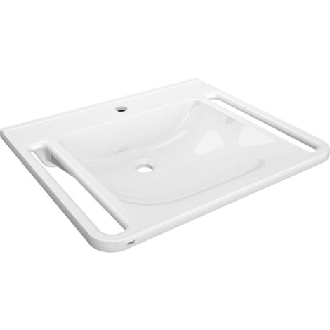 KWC AR Lavabo individuel, MEDCARE, MIRANIT, 650x150x550 mm, blanc, trou pour robinet, poignée