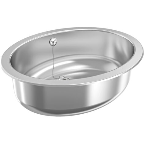 KWC AR Lavabo ovale, RONDO, acier inoxydable, poli, 510x155x390 mm, vidage, trop-plein et siphon inclus