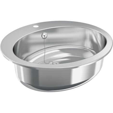 KWC AR Lavabo ovale, RONDO, acier inoxydable, poli, 529x159x454 mm, trop-plein, trou pour robinet