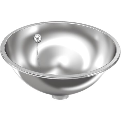 KWC AR Lavabo rond, RONDO, acier inoxydable, poli, 387x155 mm, trop-plein, siphon et trop-plein inclus