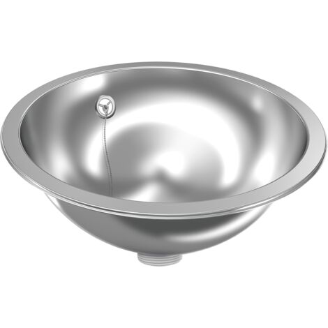 KWC AR Lavabo rond, RONDO, acier inoxydable, poli, 426x160 mm, trop-plein, évacuation et trop-plein avec grille