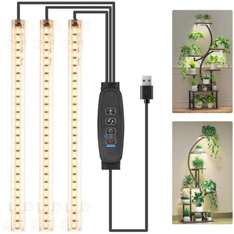 Kweeklamp - Groeilamp - 3-strips plantenlamp (33 cm) - IP54 waterdicht - LED-groeilampen voor kamergroenten en bloeiende planten - Voorzien van een timer van 3/9/12 uur en 10 instelbare dimniveaus
