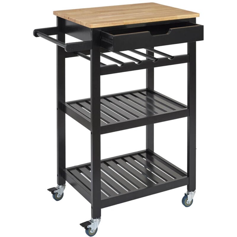 Altobuy - kwit - Desserte à Roulettes Noire avec Porte-Bouteilles