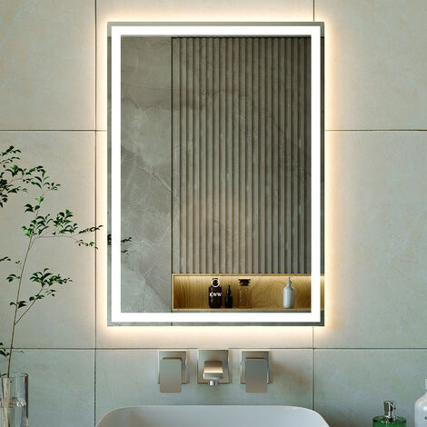 KWW LED Badezimmer Eitelkeitsspiegel, Anti-Nebel Dimmbare Lichter, Horizontal/Vertikal Wand Montiert Make-up Spiegel mit Smart Touch Button