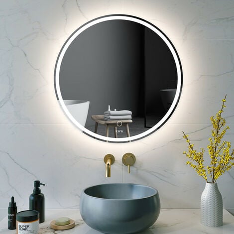 KWW LED Runder Badezimmer Eitelkeitsspiegel, Farbtemperatur Einstellbar, Anti-Nebel Dimmbare Lichter, Wand Befestigter Make-up-Spiegel mit Smart Touch-Taste