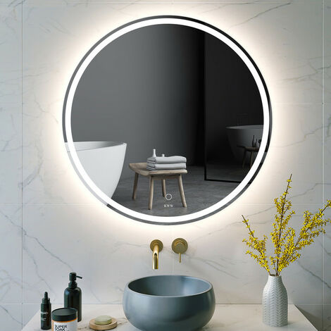 KWW LED Salle de Bain Vanity Mirror, Température de Couleur Réglable, Lumière Anti - Brouillard, Facile à Installer, Miroir de Vanité Mural avec Bouton Tactile Intelligent