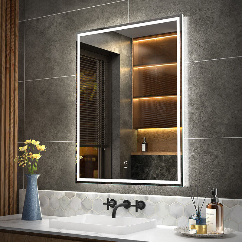 KWW - 70 x 90 cm led Salle de Bain Vanity Mirror, Lampe Anti - Brouillard, Facile à Installer, Miroir de Vanité Mural Horizontal / Vertical avec