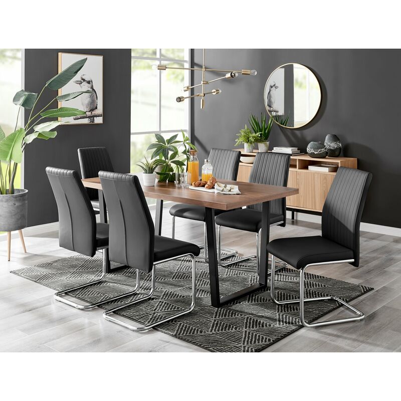 Kylo Brown Wood Effect Dining Table & 6 Black Lorenzo Chairs - Black