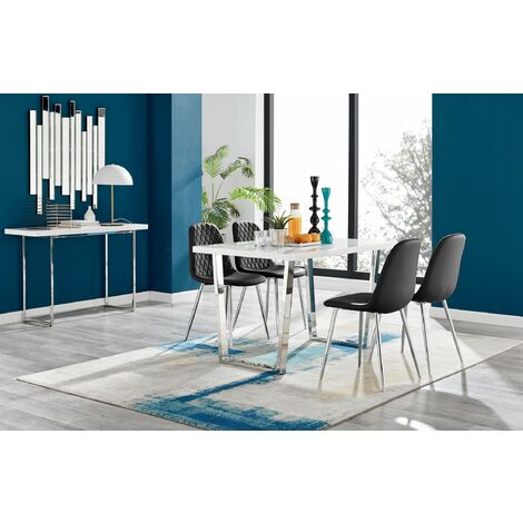 Kylo White High Gloss Dining Table & 4 Corona Faux Leather Chrome Leg Chairs