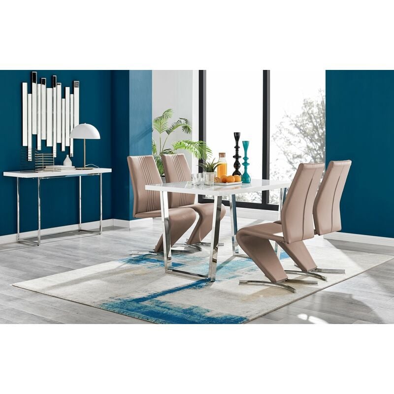 Kylo White High Gloss Dining Table & 4 Cappuccino Willow Chairs - Cappuccino