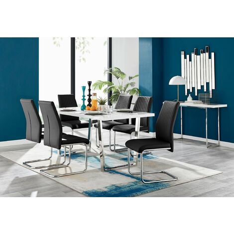 Kylo White High Gloss Dining Table & 6 Contemporary Lorenzo Faux Leather Chairs