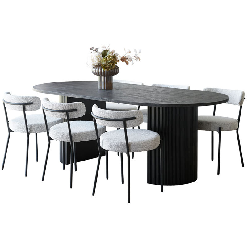 Ebuy24 Kyoto Essgruppe Esstisch 100x210 Cm Dunkelbraun Und 6 Stühle Bouclé Weiß.