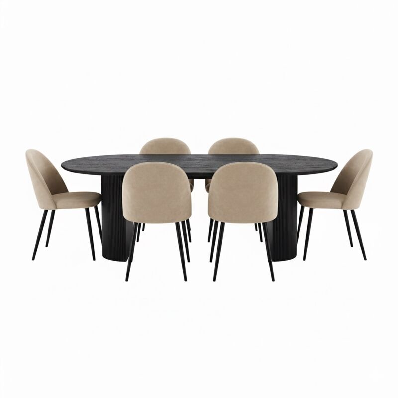 Ebuy24 Kyoto Essgruppe Esstisch Dunkelbraun, 6 Stühle Aus Beigem Velours.