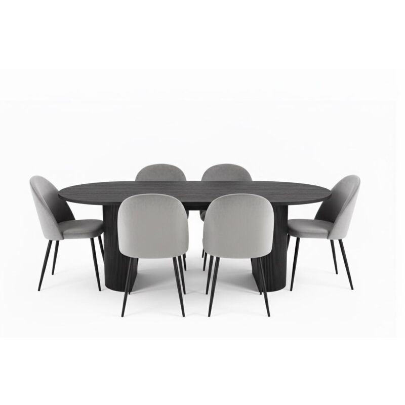 Ebuy24 Kyoto Essgruppe Esstisch Dunkelbraun, 6 Stühle Aus Grauem Velours.
