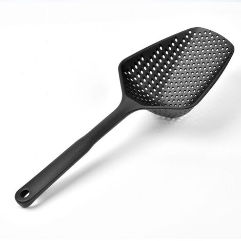 KZQ 1 colador de cocina, cuchara espmadera con mango largo, escurridor, recogedor de agua, recogedor de hielo (nero, 34,5 x 1,5 cm)