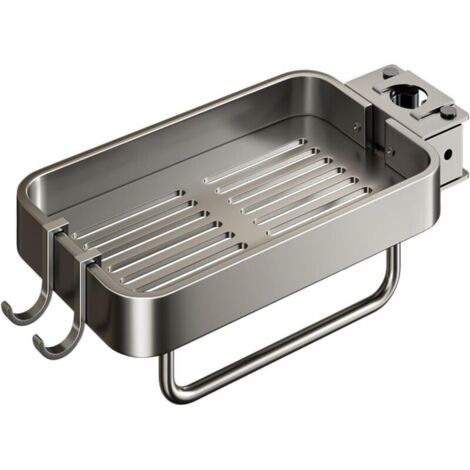 KZQ 1 confezione porta spugna per rubinetto, organizer in alluminio rimovibile con gancio per sapone, spugne e shampoo (grigio, 21 x 10 x 2,5 cm)