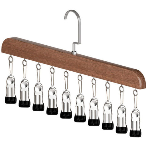 KZQ 1 pezzo organizer per cappelli, organizer per leggings per armadio, 10 clip, gruccia in legno girevole a 360° per calzini, mascherine, asciugamani, guanti (vintage)