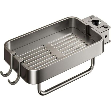 KZQ 1 soporte para esponja de grifo, organizador de aluminio extraíble con gancho para jabón, esponjas y champú (gris, 21 x 10 x 2,5 cm)
