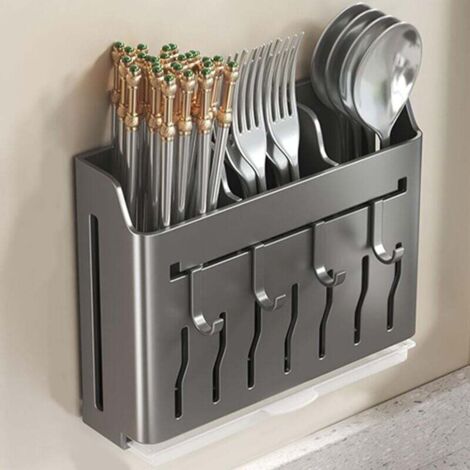 KZQ 1 soporte para utensilios de pared, almacenamiento colgante con ganchos, soporte para cuchillos, palillos, cubiertos, estante de almacenamiento, para tenedores, negro, B