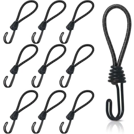 KZQ 10 cuerdas elásticas de goma con ganchos en espiral, cortas, para lonas con ganchos dobles, 15 cm