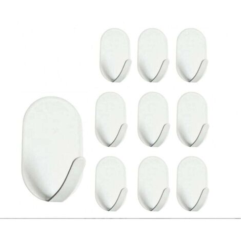 KZQ 10 ganchos adhesivos blancos para pared de baño, antioxidantes, autoadhesivos, sin necesidad de taladrar (blancos)