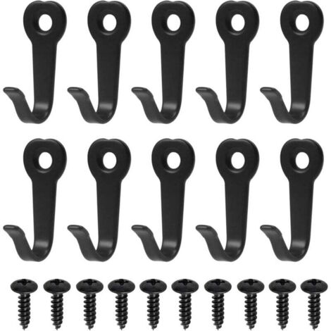 KZQ 10 ganchos de metal para pared, individuales, con tornillos, para baño, cocina, dormitorio, sala de estar (negro)