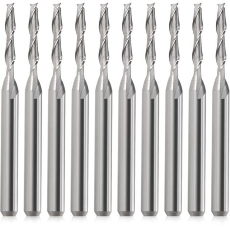 KZQ 10 pezzi di frese per CNC, gambo da 1/8", testa piatta, punta in metallo duro, doppio flauto da 3,175 mm, spirale, taglio verso l'alto per legno, PVC, MDF, legno duro