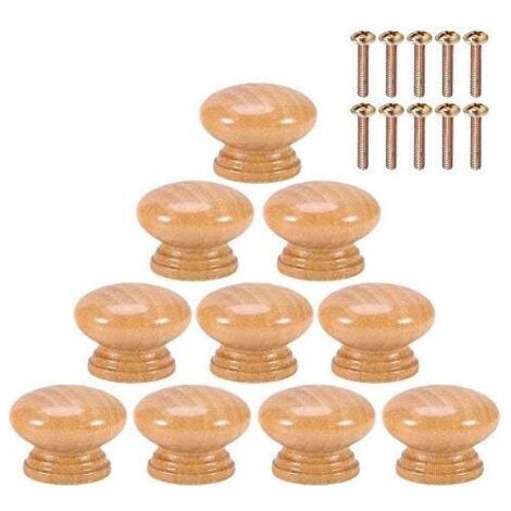 KZQ 10 pezzi maniglia pomello porta pomelli in legno naturale pomelli rotondi a forma di fungo maniglie per mobili con viti S/M/L (28 mm)