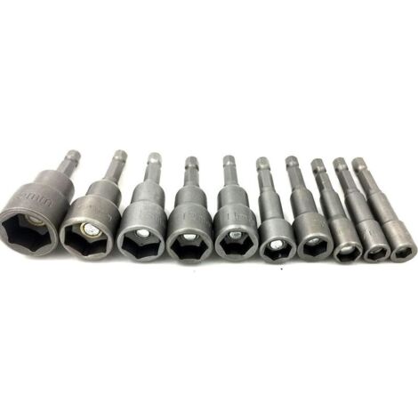 KZQ (10 pezzi) Set di cacciaviti con dado di potenza da 6-15 mm, trapani, estensione magnetica, chiave a tubo metrica, supporto per trapano esagonale