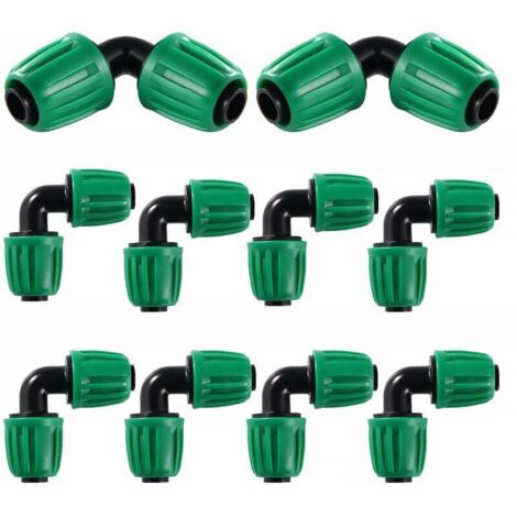 KZQ - 10 piezas de accesorios de riego por goteo de 16 mm, adaptador de codo, conector de manguera de riego angular, para jardín y césped (verde)