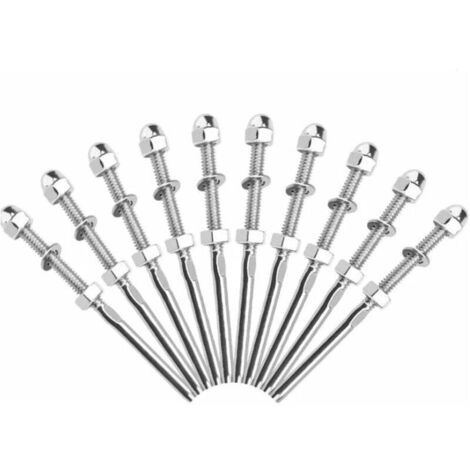 KZQ 10 tensores de cable roscados, separadores de cable de acero inoxidable, tensores de barandilla de alambre de acero inoxidable con junta de tuerca para sistemas de aparejo de barandilla de 1/8