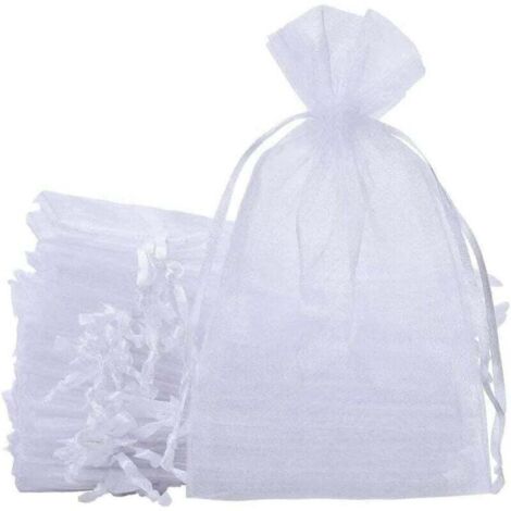 KZQ 100 bolsas grandes de organza para regalo, 20 x 30 cm, para joyería, bodas, con cordón para envolver regalos de cumpleaños y Navidad (blancas)