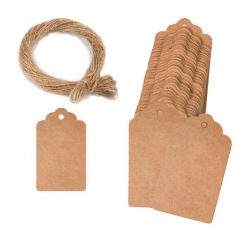 KZQ 100 etiquetas de regalo de papel kraft con cuerda de 20 m, etiquetas colgantes de papel kraft, etiquetas colgantes vintage