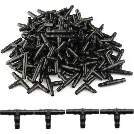 KZQ 100 pezzi Raccordi per tubi a T 4/7 mm - Raccordi a T in PVC per irrigazione a goccia, ugello atomizzatore, microspruzzo, collegamento per tubo flessibile, strumento per sistema automatico