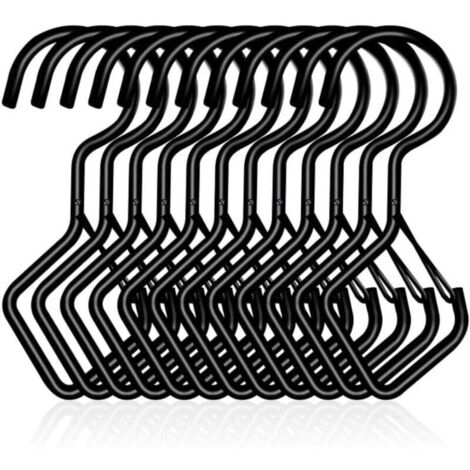 KZQ 12 ganchos en forma de S con lazo, gancho de metal resistente, multiusos, para cocina, baño, dormitorio y oficina (negro)