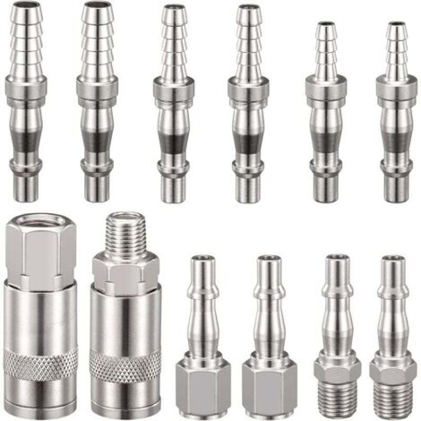 KZQ 12 piezas Conectores de manguera de aire de 1/4 pulgada con rosca externa, conexiones de línea de aire con boquilla de manguera para mangueras de 6, 8 y 10 mm