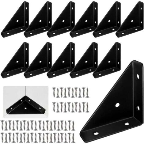 KZQ - 12 soportes triangulares de metal para estantes, soportes triangulares negros para estantes, soporte de esquina de metal, soporte triangular para muebles, soporte angular con tornillos, para bor
