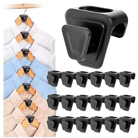 KZQ - 18 ganchos para colgar ropa que ahorran espacio, conectores de plástico duradero, accesorios para armario, color negro