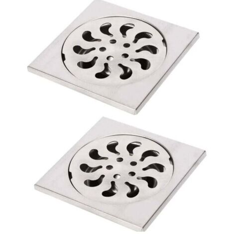 KZQ 2 desagües de suelo de acero inoxidable, antiolor, cuadrados, para baño, ducha, 90 x 90 x 30 mm