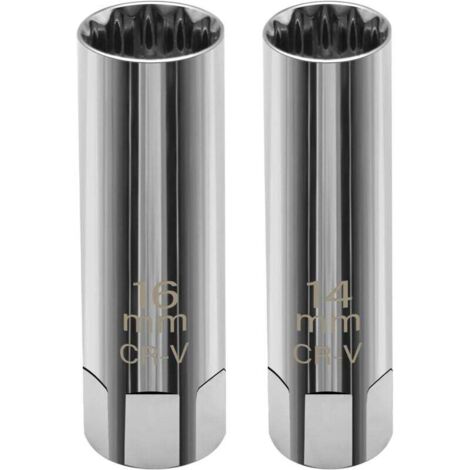 KZQ 2 llaves para bujías, vaso magnético delgado de 16 mm/14 mm, herramienta de extracción de bujías de 12 puntas con entrada de 3/8" para automóviles