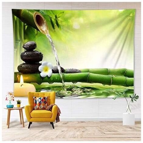 KZQ 2 pezzi 130 x 150 cm arazzo da parete con orchidea bianca e bambù verde, arazzo da giardino giapponese, decorazioni da parete per casa, soggiorno, camera da letto