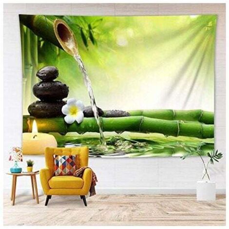 KZQ 2 piezas 130 x 150 cm Tapiz colgante de pared orquídea blanca y bambú verde Tapiz de pared Tapiz de jardín japonés Decoraciones de pared para el hogar Sala de estar Dormitorio