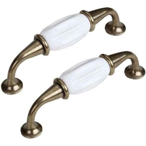 KZQ 2 tiradores de cerámica blanca para muebles, para armarios de cocina, cajones, etc., de aleación de zinc, distancia entre agujeros: 96 mm.
