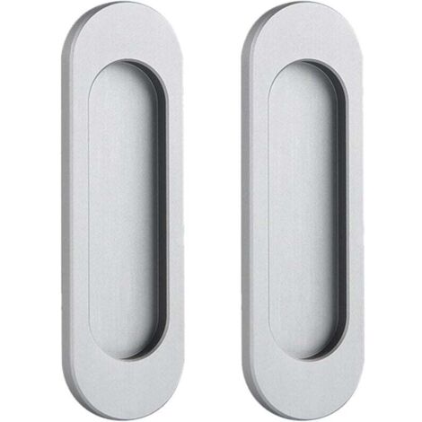 KZQ - 2 tiradores ovalados para puertas corredizas, autoadhesivos, de aleación de aluminio, sin perforaciones, para puertas corredizas, ventanas y armarios (gris mate, 100 mm)