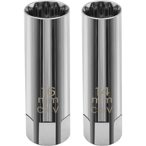 KZQ 2 Zündkerzenschlüssel, 16 mm/14 mm schmale magnetische Stecknuss, 12-Punkt-Zündkerzen-Entfernungswerkzeug mit 3/8-Zoll-Antrieb für Autos