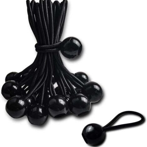KZQ 20 cuerdas elásticas con bolas - 25 cm universales con clips - Correa elástica resistente, perfecta para acampar, equipaje y lonas - Negro