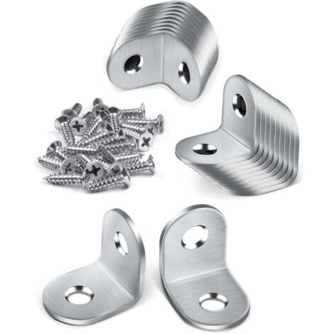 KZQ - 20 soportes de esquina metálicos de 20 × 20 mm, de 90 grados, de acero inoxidable con 40 tornillos, pequeños soportes de esquina metálicos para fijar muebles de madera.