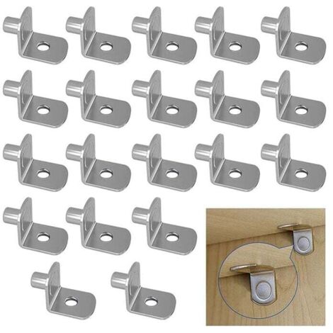KZQ - 20 soportes metálicos de 5 mm para estantes de cocina, soporte en forma de L, pasador de soporte, hierro niquelado, soporte para muebles, armarios y estanterías.